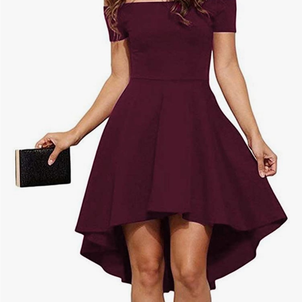 Sarin Mathews Womens Off The Shoulder Short Sleeve High Low Cocktail Dress